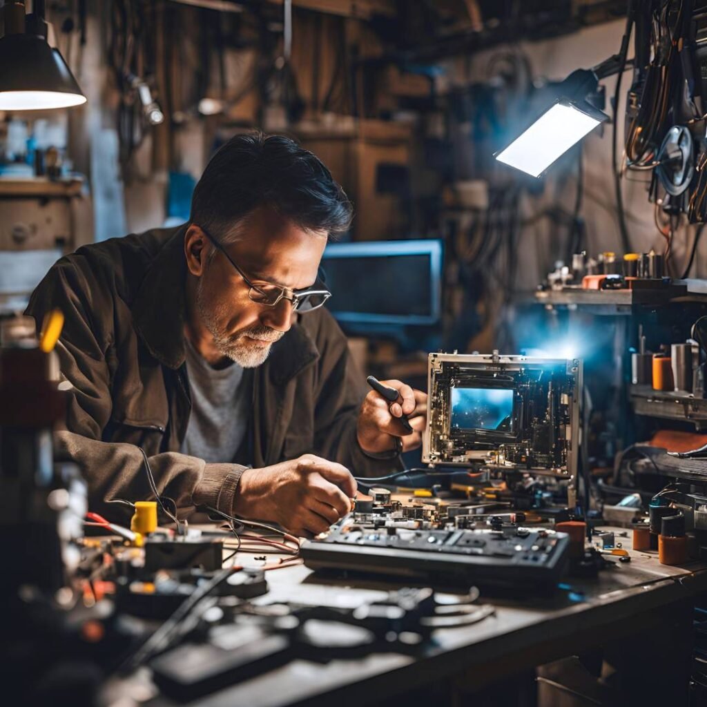 Panasonic TV repair specialist using professional equipment